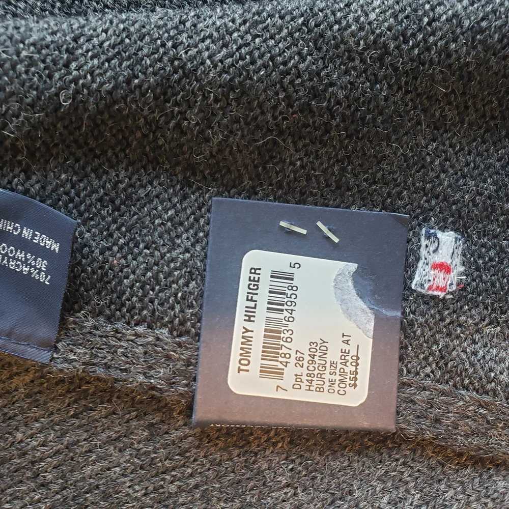 Tommy Hilfiger Charcoal and Maroon Knit Scarf